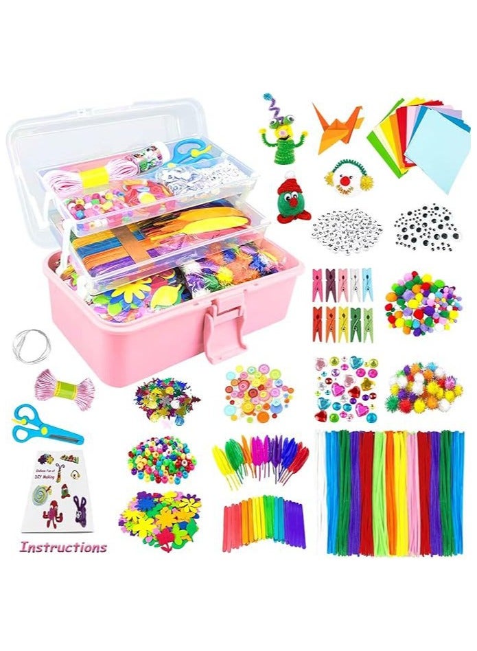 1400 Pcs Kids Craft Box Kit, Toddler Arts and Crafts for Kids Includes Pom Poms, Pipe Cleaners, Feather, Folding Craft Box - All in One for Kids Toddler DIY Craft Set - Image 1